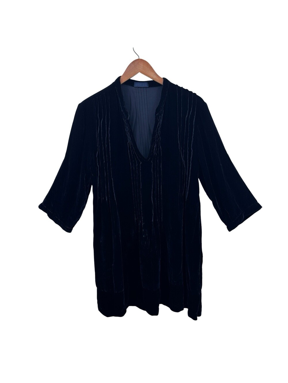 CP SHADES Blouse Top Large Velvet Roll Sleeve V-Neck Boho Blouse Black X837